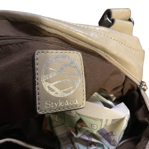 STYLE & CO Gray Beige Studded Synthetic Double Strap Zip Closure Pocket Pouches - Picture 9 of 13